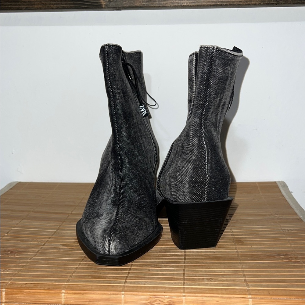 Zara Black Denim Heeled Boots